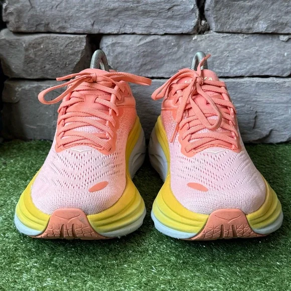 Hoka One One Pink and Yellow Sneakers - Picture 4 of 10